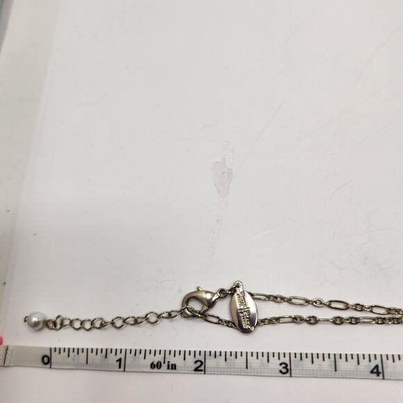 WHBM Pink Clear Rhinestone Metal Tassel Long Necklace Gold Tone Glass Bead - Picture 6 of 6